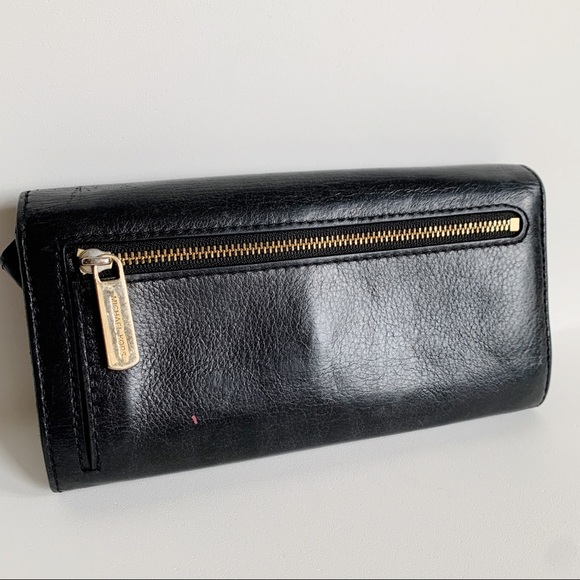 Michael Kors Collection Pebbled Leather Wallet Black Gold Hardware - Picture 3 of 12